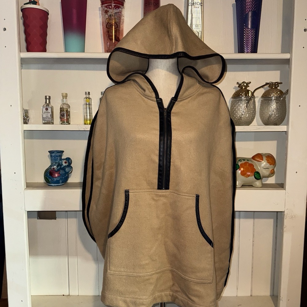 Trouve Wool Leather Sleeveless Hooded 1/2 Zip Cape Coat Women's XS/S